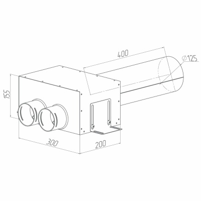 Присоединительная коробка Provent VPDL 125/75×2 на 2 выхода (L=400), прямая круглая