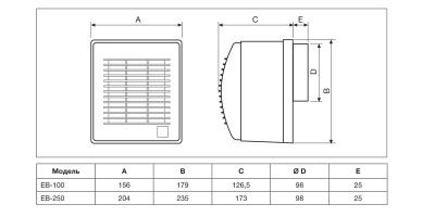 Вентилятор с обратным клапаном Soler Palau EB 250S
