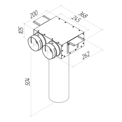 Присоединительная коробка потолочная Provent VPSL 125/90×2 на 2 выхода (L=400 мм), круглая